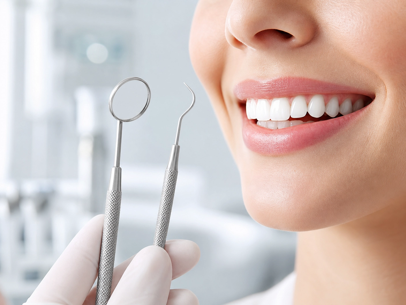 Precision tools of a dental hygienist, symbolizing the meticulous care involved in professional cleanings.
